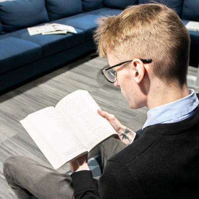 a student reads a book